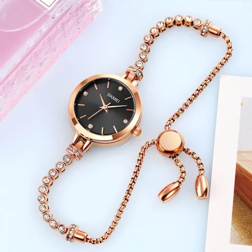 Vista 5 de SKMEI Women Watches Bracelet Diamond Ladies Female Small Rose Gold Fashion Luxury Thin Waterproof Analog Quartz Casual Girls Wife Gifts Silver Wrist