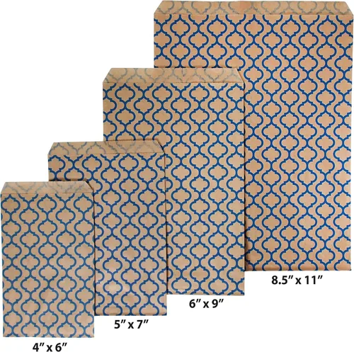 Vista 4 de CuteBox 100 bolsas de regalo de papel plano enrejado azul (6 x 9 pulgadas) para mercancía, recuerdos de fiesta, regalos pequeños, productos hechos a