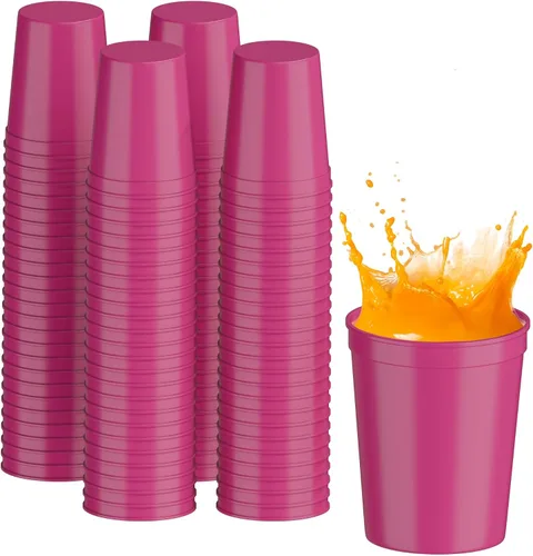 Vista 62 de PartyPrints Paquete de 100 vasos de plástico en blanco reutilizables de 10 a 12 onzas, vasos de estadio a granel, sin BPA, aptos para lavavajillas