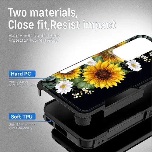 Vista 271 de Funda para Galaxy A14 5G, resistente de doble capa híbrida de policarbonato duro, goma suave, a prueba de golpes, funda protectora resistente