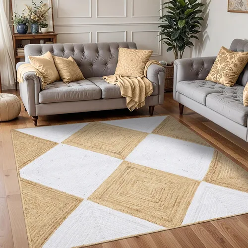 Vista 116 de Natural Jute Collection - Alfombra rectangular de 2 x 3 pies, alfombra de yute trenzada a cuadros multicolor de 0.27 pulgadas de grosor, ideal