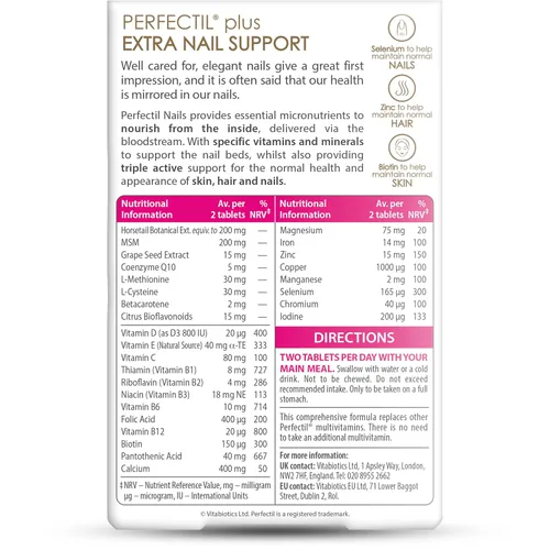 Vista 3 de Vitabiotics - Perfectil - Plus Nails Extra Support - 60 Tabletas