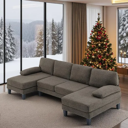 Vista 15 de VINGLI Sofá seccional en forma de U de 110' con dos chaise, sofá pequeño asequible con 4 asientos, sofás cómodos de tela chenille para sala