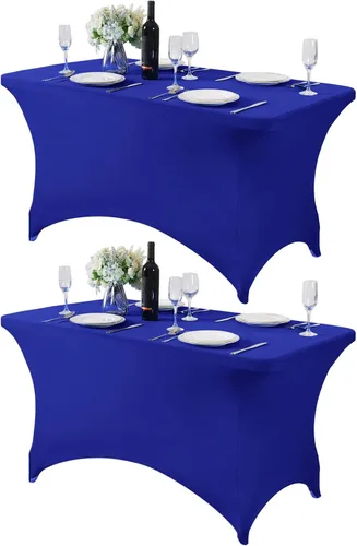 Vista 105 de Mantel de elastano para mesa de 6, 4 o 8 pies, universal, ajustable, para fiestas, banquetes, bodas y eventos, color verde manzana