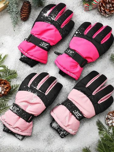 Vista 7 de SATINIOR 2 pares de guantes de nieve impermeables para niños, guantes de esquí para niños y niñas, guantes de snowboard cálidos y gruesos para clima