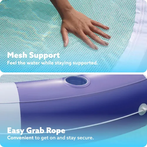 Vista 3 de SLOOSH Flotador inflable para piscina con malla, flotadores de piscina de 80 x 80 pulgadas, doble anillo redondo para adultos, balsa flotante