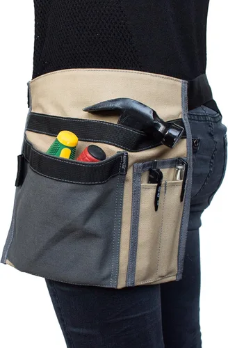 Vista 5 de Tool Pouch MDSTOP Delantal de un solo lado con 5 bolsillos y 1 bucle de martillo, se adapta a martillo, lápices, destornilladores, etc. (caqui)