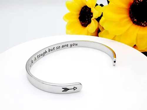 Vista 234 de Pulseras inspiradoras para mujer, joyería de acero inoxidable, con refranes, pulsera motivacional con mensaje oculto, pulseras grabadas para mejor