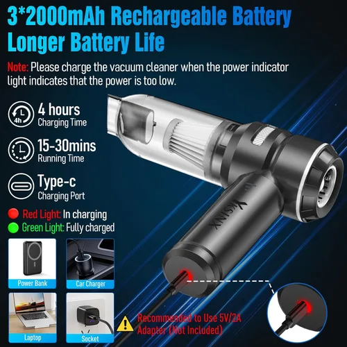 Vista 6 de Aspiradora de coche de alta potencia, aspiradora de mano inalámbrica de 18000 PA con motor sin escobillas, mini aspiradora portátil 4 en 1 y plumero