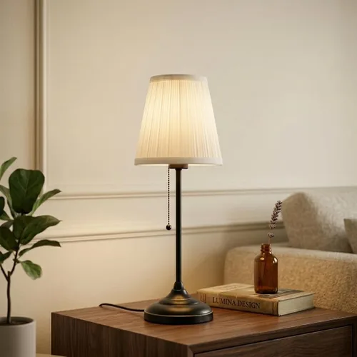 Vista 9 de Lámpara de mesa moderna de cabecera, lámpara de cabecera pequeña, lámpara de mesita de noche para dormitorio con pantalla de tela y acabado