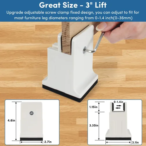 Vista 2 de DEDU Elevadores de cama con abrazadera de tornillo ajustable, elevadores de sofá de 3 pulgadas, resistentes, paquete de 4 unidades que soportan