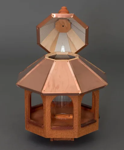 Vista 2 de Comedero grande natural para pájaros con techo de cobre