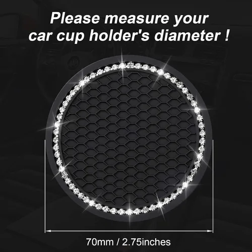 Vista 3 de yousheng 2 posavasos brillantes para automóvil, inserto universal para vehículo, inserto de silicona antideslizante de diamantes de imitación