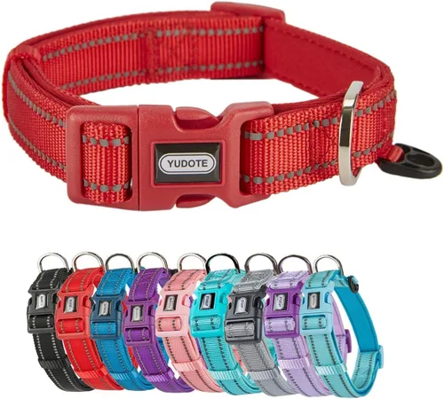 Vista 8 de Collar acolchado de nailon reflectante para perro, collares suaves ajustables para mascotas con hebilla de liberación rápida para perros pequeños
