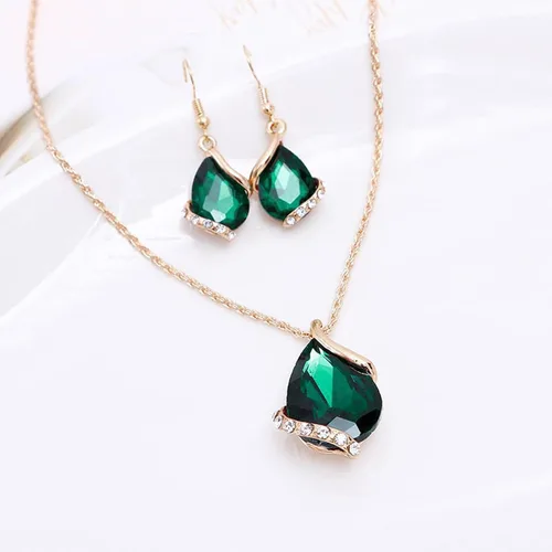 Vista 5 de Juego de joyas para mujer, regalo para el día de San Valentín, collar y aretes de cristal en forma de corazón