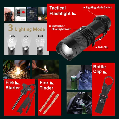 Vista 4 de Regalos para hombres, mujeres, papás, kits de supervivencia navideños PIXATO, equipo de supervivencia y equipamiento 116 en 1, kit de emergencia