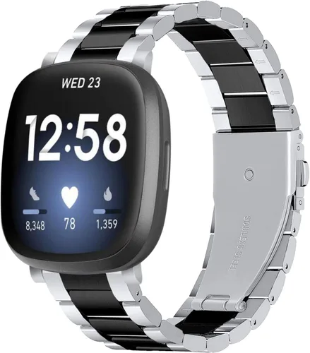 Vista 10 de Correa de acero inoxidable compatible con Fitbit Versa 4 / Fitbit Sense 2 / Fitbit Versa 3 / Fitbit Sense, correas de reloj de metal ajustables