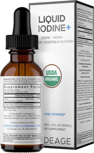 Vista 9 de Codeage Gotas de yodo orgánico USDA – 250 mcg – suministro de 1 año – suplemento de yodo líquido naciente – solución de gotas de yodo – yodo puro