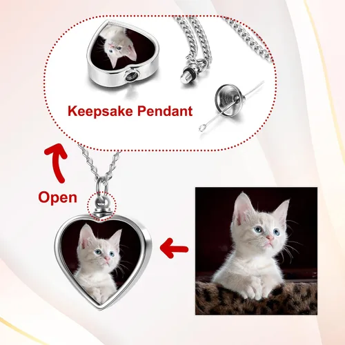 Vista 14 de Personalized Master Collar personalizado de urna de cremación con foto y texto, collar de urna de corazón para cenizas, joyería de recuerdo