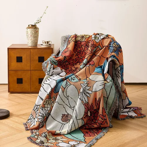 Vista 13 de VANJOROY Cobija fina bohemia, 100% algodón tejido a mano sudoccidental con decoración floral de granja reversible, cobija para todas las estaciones