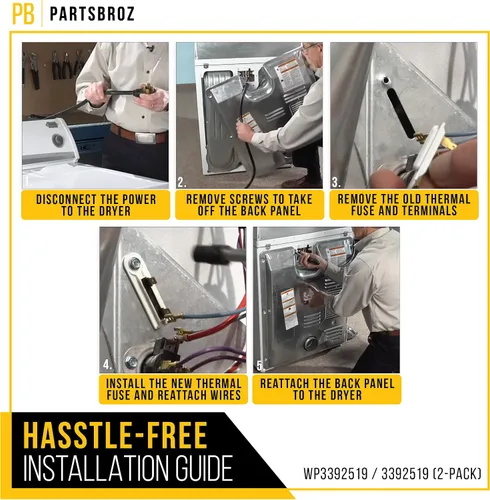 Vista 6 de PartsBroz WP3392519 3392519 Fusible térmico para secadora G4AP0500 TF091C (paquete de 2) - Fusible térmico para secadora de hidromasaje, fusible