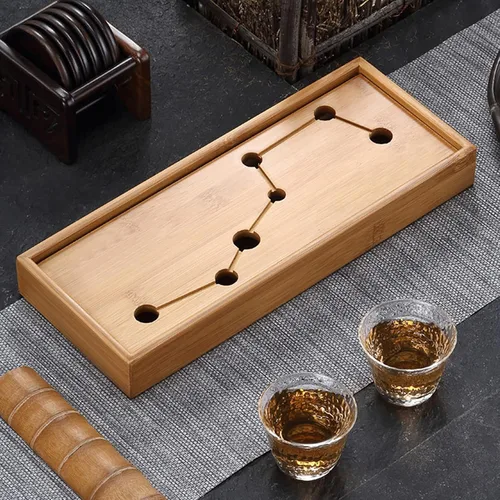Vista 5 de Bandeja de té de siete estrellas, bandeja de té de bambú, juego de té chino de gongfu, bandeja de servir de estilo chino tradicional, con caja