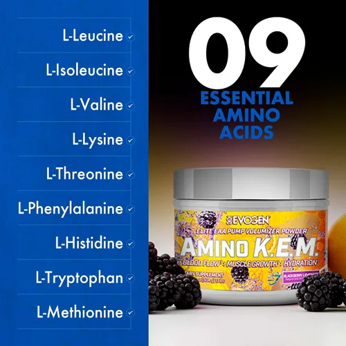 Vista 6 de Evogen Amino K.E.M. - Volumizador de Bomba en Polvo EAA y BCAA Suplemento de Aminoácidos BCAA para Flujo Sanguíneo, Crecimiento Muscular e