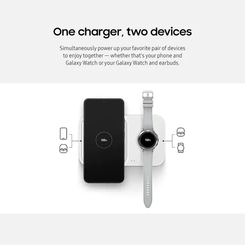 Vista 3 de SAMSUNG Cargador inalámbrico Duo de 15 W con cable USB C, carga 2 dispositivos a la vez, almohadilla de carga inalámbrica súper rápida