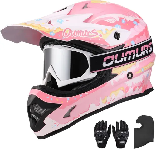 Vista 10 de OUMURS DOT Adult ATV Dirt Bike Helmet with Goggles Gloves & Mask Adjustable Sun Visor Motorcycle Adults Helmet Off-Road Motocross Downhill Moped MX