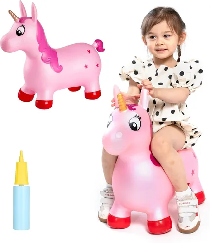 Vista 24 de INPANY Caballo rebotador, juguetes saltarines de oso, animal saltarín para niños pequeños, juguete de goma para montar y rebotar para niños, lindos