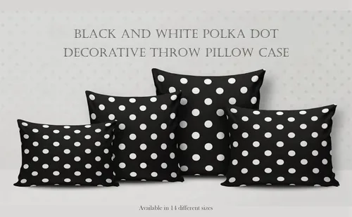 Vista 7 de Funda de almohada rectangular de felpa con diseño de lunares blancos y negros, con cremallera, un lado, impreso, 12 x 16 pulgadas, funda de cojín