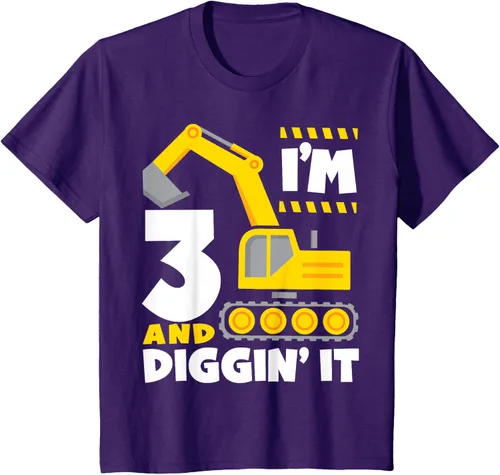 Vista 5 de Kids I'm 3 and Diggin It - Camiseta para niños con diseño de excavadora de construcción, Negro