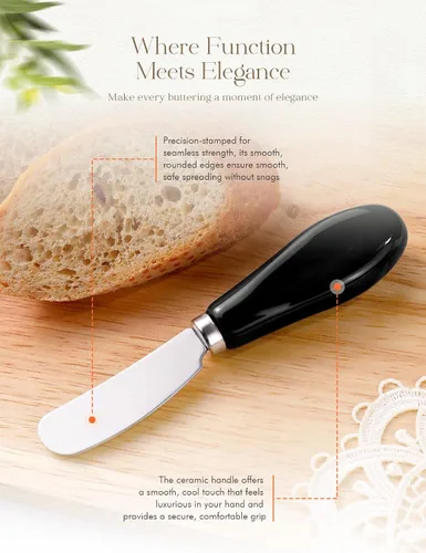 Vista 2 de AISBUGUR Paquete de 2 cuchillos esparcidores de mantequilla de acero inoxidable, cuchillo de mantequilla con mango de porcelana blanca, cuchillos