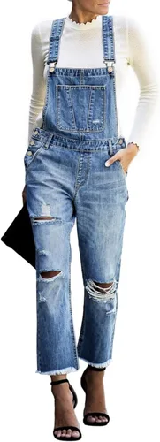 Vista 8 de luvamia - Overol de mezclilla ajustable y elástico para mujer, con pechera, jeans, pantalones, jumpsuits A1 Cody Blue