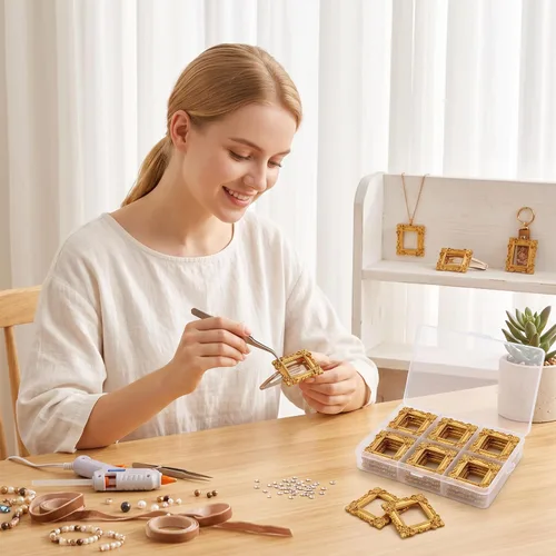 Vista 6 de 10pcs Mini Gold Frames, Resin Baroque Tiny Picture Frames for Craft