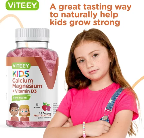Vista 6 de VITEEY Gomitas de calcio para niños + vitamina D3 y citrato de magnesio para niños y adolescentes – Apoya la salud ósea, el apoyo inmunológico