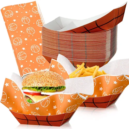 Vista 8 de Marsui Juego de 100 suministros de fiesta de baloncesto, golf, sóftbol, fútbol, béisbol, bandejas, alimentos, barcos con hojas de papel encerado