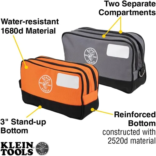 Vista 2 de Klein Tools Bolsa de herramientas, compartimentos dobles, organizador de bolsas de herramientas de alta resistencia, bolsa multiusos