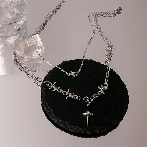 Vista 86 de Y2k - Collar irregular con dije de estrella, piedra de luna, diseño de cadena de moda, joyería de plata picante para mujer