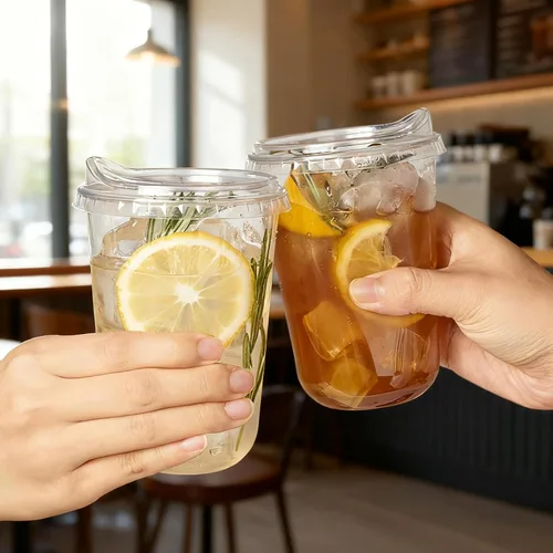Vista 7 de Tazas de plástico transparentes con fondo redondo y tapas con orificio, 25 juegos, tazas de café helado desechables de 16 oz con tapas sin pajita