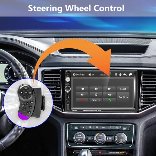 Vista 7 de Podofo - Estéreo de auto de doble DIN con radio, pantalla táctil Bluetooth de 7 pulgadas manos libres, Mirror Link, USB, SD, FM, receptor de audio