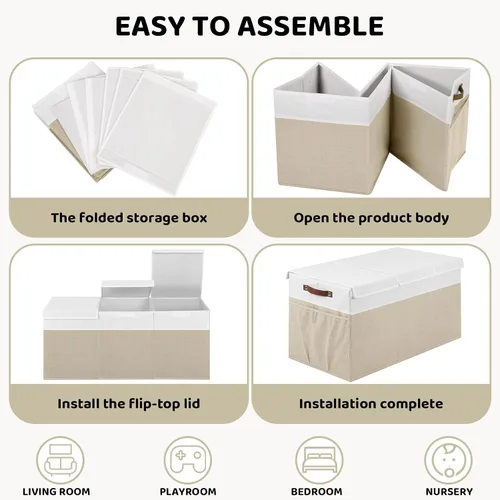 Vista 2 de Cofre plegable extragrande para juguetes con tapa, organizador plegable de juguetes para niños, contenedor de almacenamiento grande de tela