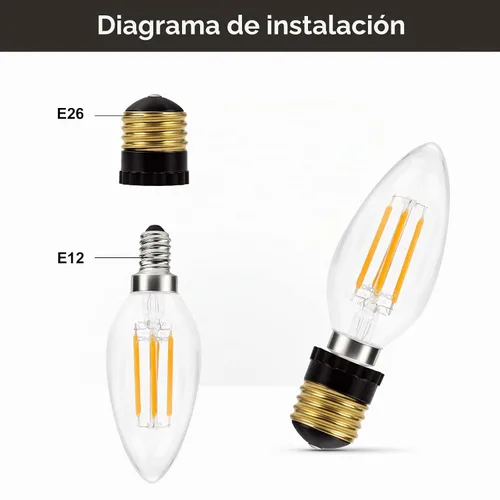 Vista 5 de DiCUNO Adaptador de enchufe E26 a E12 con certificación UL, negro, estándar (mediano) base E26 a candelabro E12 convertidor de enchufe de luz