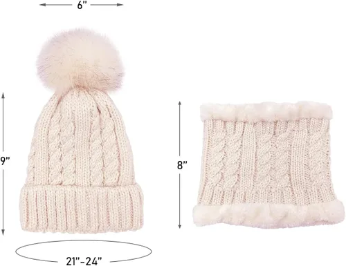 Vista 3 de ZEXIAN Conjunto de gorro y bufanda de esquí de punto con pompones para mujer y niña talla única