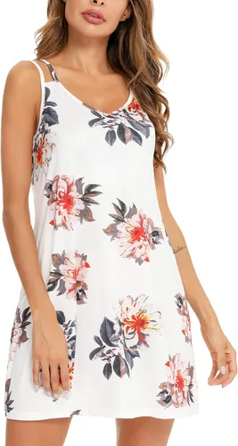 Vista 3 de Camisón estampado para mujer, vestido de dormir sin mangas, talla grande, ropa de dormir con bolsillos