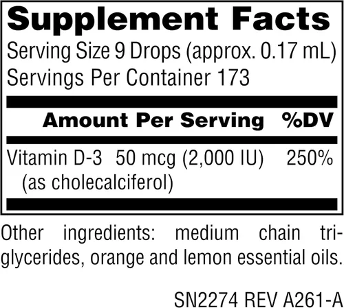 Vista 2 de Source Naturals Vitamina D-3 Gotas Líquidas 2000 iu Apoya la salud ósea e inmunológica* - 1 onza líquida