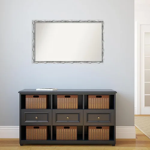 Vista 5 de Amanti Art Silver Bathroom Mirror for Over Sink, 23x38 Custom Made Scratched Wave Chrome Rectangle Vanity Mirror, Large Traditional Wood Frame
