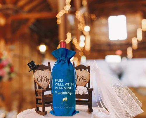 Vista 5 de Bolsa de vino Regalo de boda para señor y señora - Regalo de compromiso J14-Azul