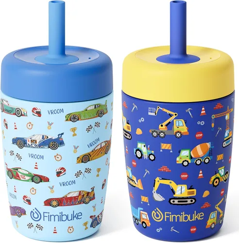 Vista 22 de Fimibuke Vasos para niños y niños pequeños a prueba de derrames, 12 onzas, vasos entrenadores con aislamiento para niños y niñas, vaso con popote