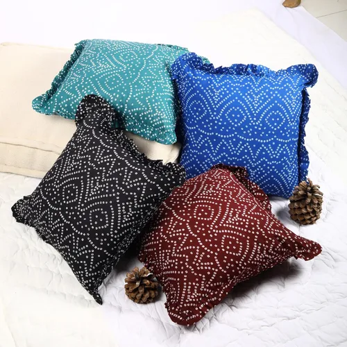Vista 9 de Trade Star Juego de 4 fundas de almohada 100% algodón índigo, con volantes, súper suaves, altamente duraderas, hechas a mano, juego de 4 fundas